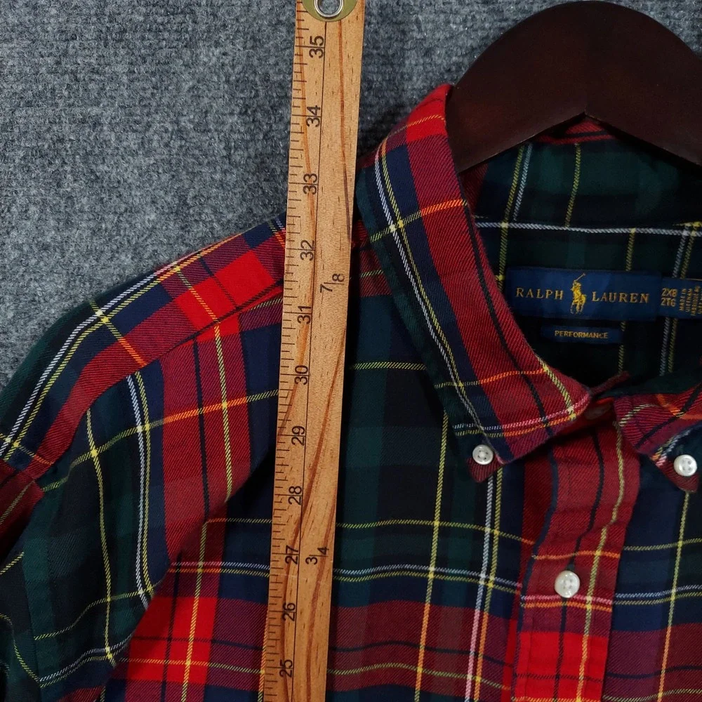 Ralph Lauren Button Down Mens 2XB Red Plaid Performance Long Sleeve Shirt